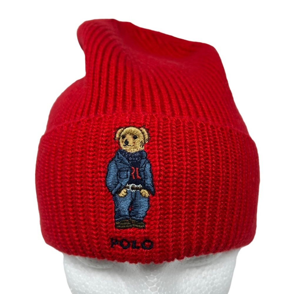 POLO RALPH LAUREN Casual Polo Bear Knit Beanie Hat in Red